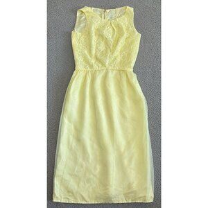 Vintage 50s Gold Sheath Dress Yellow Butter Empire Waist Lace‎ Bodice